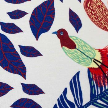 Viskose-Jersey Birds of Paradise by Bienvenido Colorido - weiß-bunt, Blätter und Vögel